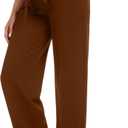 Women's Casual High Waisted Wide Leg Dress Pants with Pockets and Belt (Brown, M)