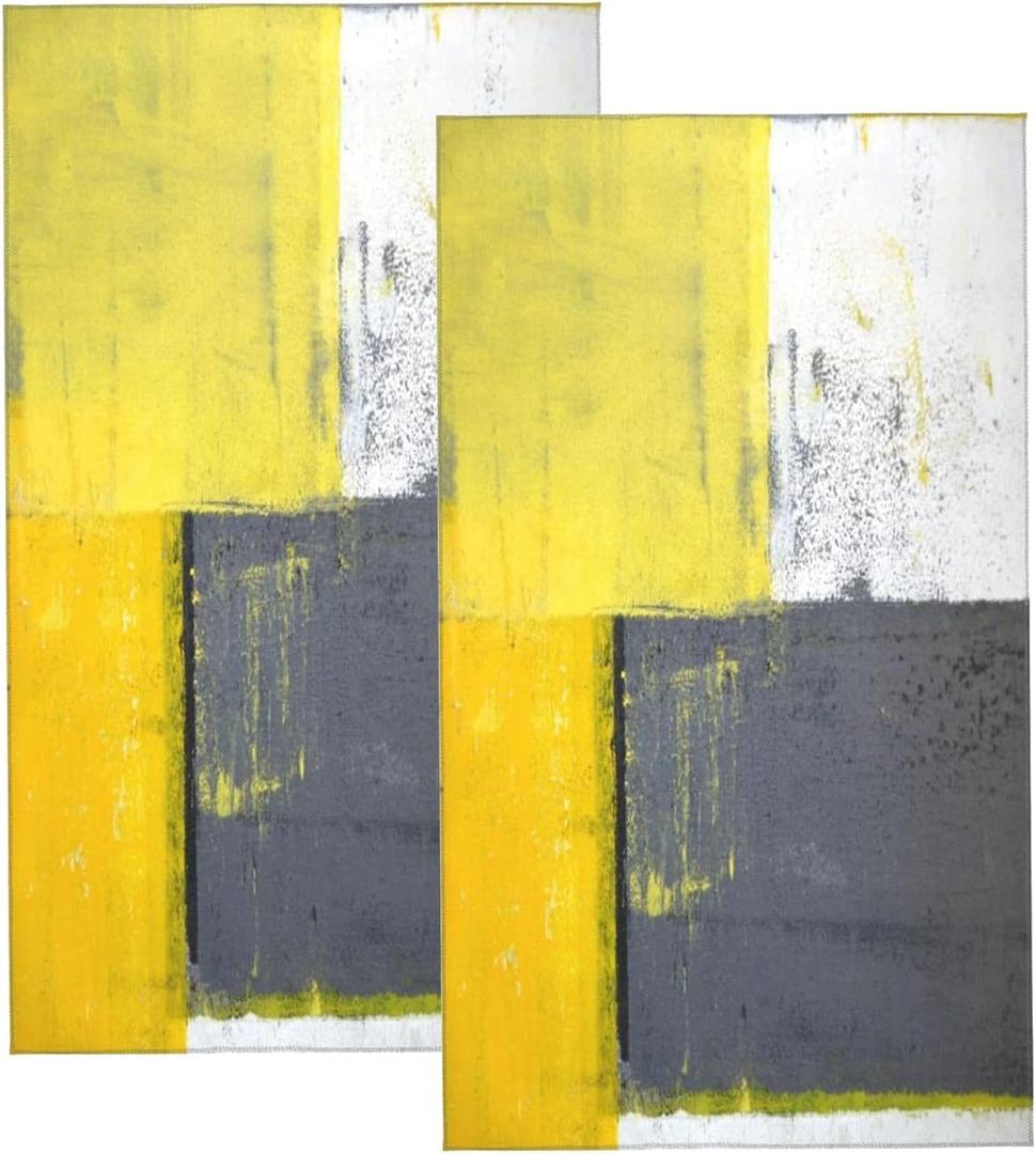Hand Towels for Bathroom,Set of 2,Grey and Yellow Abstract Art Painting,Soft Absorbent Small Bath Towel Kitchen Dish Guest Towel Home Decor 15.7"x27.5"