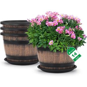 Large Plastic 4 Pack14 inch Plant Pots with Drainage Holes & Saucer