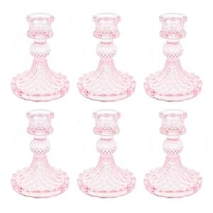 ECHFSM Glass Candlestick Holder,Striped Taper Candle Holders,Set of 11 Candle Stand for Table Centerpieces, Home Decor,Weddings,Festival and Parties (Pink Dimond)
