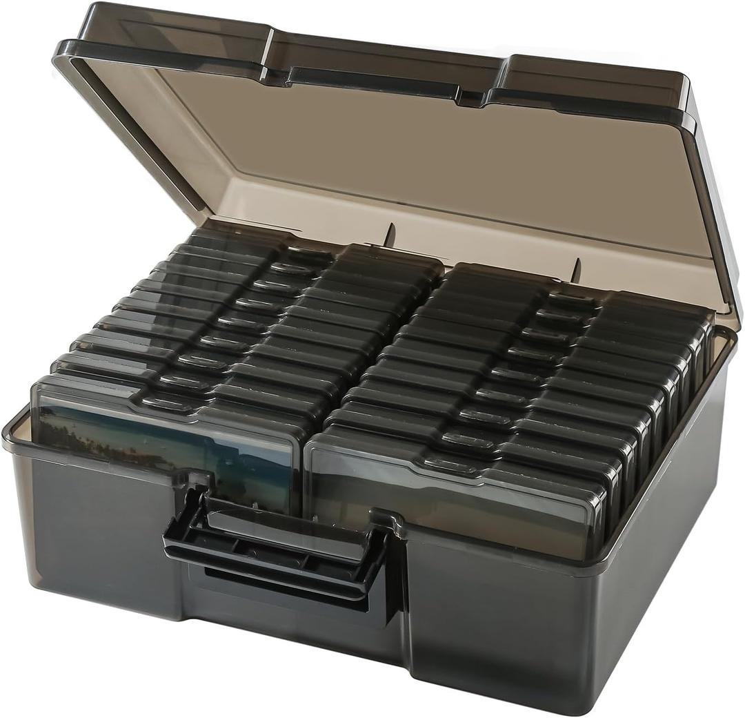 Photo Storage Box 5 x 7 Inches, 18 Inner Extra Large Photo Boxes With Dividers, Acid-Free Photo Storage Containers with Handle, Seed Organizer Craft Storage Box for Photos, Crafts, Stamps etc (Black)