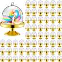 Tessco for you 48 Pcs Plastic Mini Cake Stand with Dome Lid Cover Clear Small Cupcake Display Holder Crystal Pedestal Stand Chocolate Candy Dessert Containers for Wedding Birthday Party (Gold)