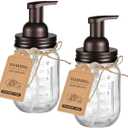 Amolliar Mason Jar Foaming Soap Dispenser, Rustproof Stainless Steel Lid, BPA Free Foam Pump, Waterproof Labels, Rustic Farmhouse Decor Refill Hand Soap Dispenser Bathroom Accessories Bronze (2 Pack)