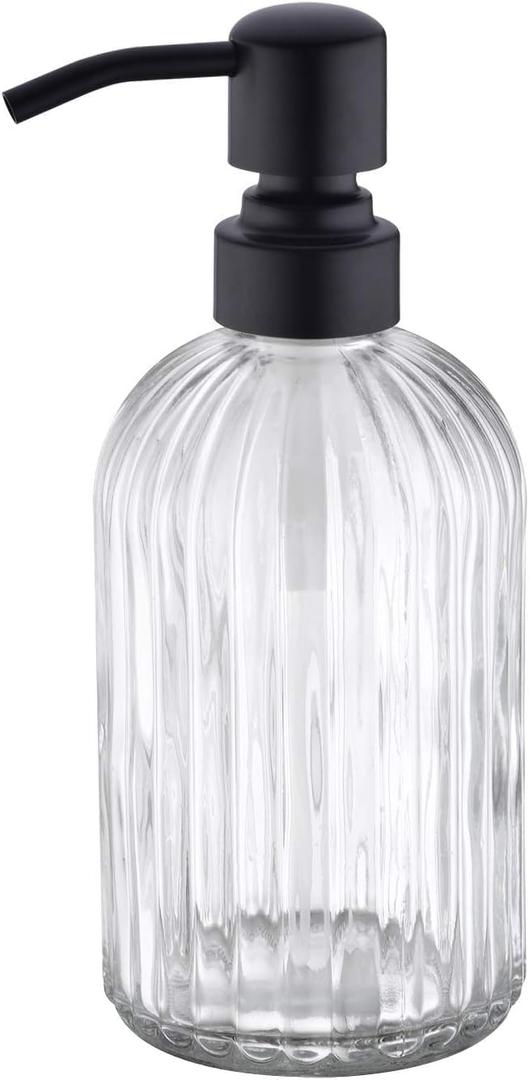 16Oz Clear Glass Soap Dispenser with Rust Proof Stainless Steel Pump in Matte Black,Refillable Bathroom Soap Dispenser, Kitchen Soap Dispensers for Dish Soap,Lotions, Essential Oil