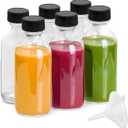 6Pack 2oz Glass Shot Bottles with Caps and Funnels, Boston Round Glass Bottles, Leakage-Proof Ginger Shots Bottles, Wellness Shot Glass Bottles, Suitable for DIY Essential Oils, Juice, Whiskey (clear)