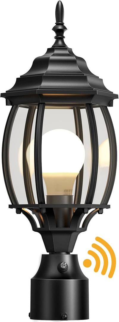 Redluck Outdoor Post Lights, 17.37" Hardwired Dusk to Dawn Lamp Post Light Fixture, Black Aluminium Waterproof Lamp Posts Outdoor Lighting, Outdoor Pole Lights for Yard, Patio, Pathway, Garden