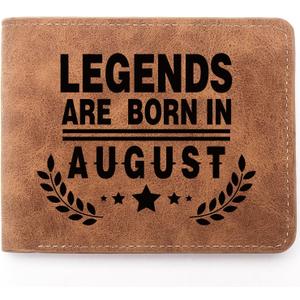 Funny Birthday Gifts,Leather Wallet for Men,Engraved Personalized Leather Wallet,August Men Birthday Gift,Birthday Gift Ideas for Dad Grandpa Husband Son Uncle Coworkers (AUGUST)