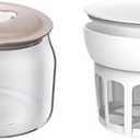 Yogurt Filter, Yogurt Mesh Strainer Basket, Yogurt Mesh Strainer, Milk Strainer, Whey Separator for Filtering Thick Yogurt, Greek Yogurt, Milk (filter + cover + glass bottle)