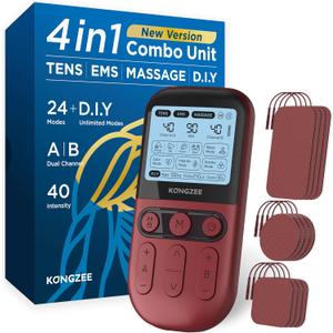 4 in 1 - D.I.Y & Tens Unit & EMS & Massage Muscle Stimulator, Dual Channel TENS Units Therapy Machine for Pain Relief, FDA Cleared Rechargeable Electronic Pulse Massager,with 12pcs Electrode Pads