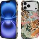 Case for iPhone 17 Pro Max,Hybrid Heavy Duty 2 in 1 Full Body Rugged Shockproof Protection Glossy Case for iPhone 17 Pro Max Fun Tiger Butterfly Collage