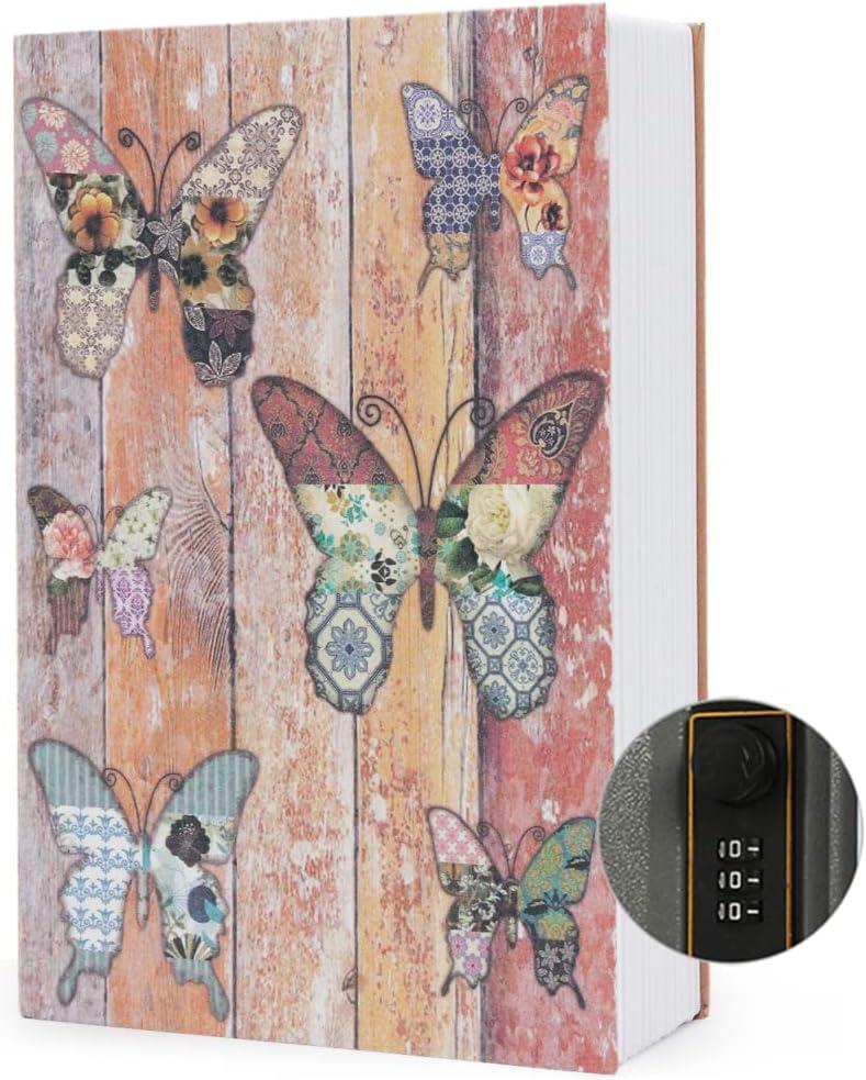 Diversion Book Safe Storage Box (Size 9.5"6.2"2.2") With Security Combination Lock, Dictionary Secret Hidden Safe (Butterfly - Combination Lock)