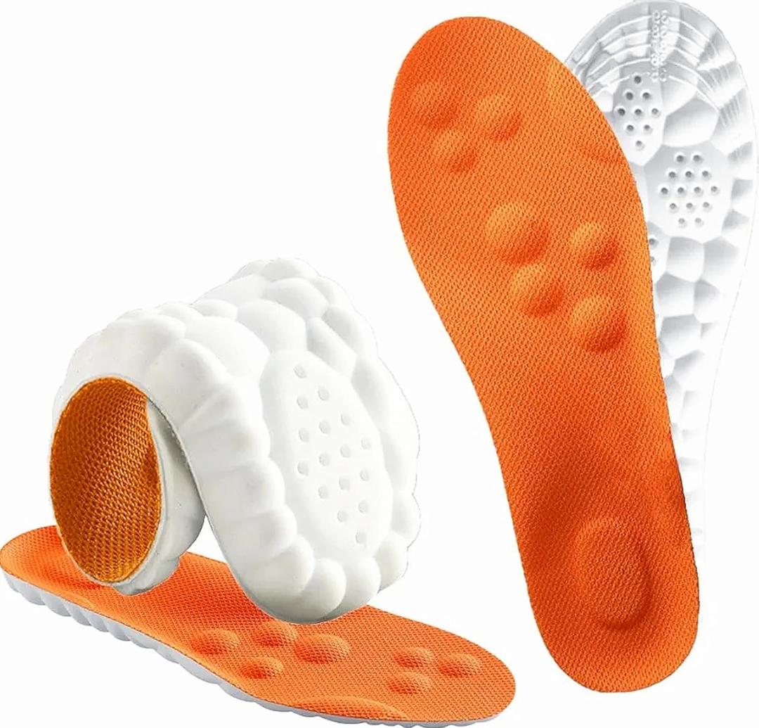 Insoles for Women Man,Cloud Soles for Men Women,4D Cloud Soles for Men,Anti Fatigue, Shock Absorption, Foot Pain Relief (Orange 6.5-11