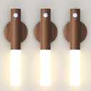 Battery-Operated Motion Sensor Night Lights: 2200mAh Rechargeable Wall Sconces Magnetic Wall Lights Wireless Stairway Lights Portable Hallway Light Wooden Wall Lighting for Bedroom Stair Picture