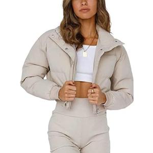 Lianlive Cropped Puffer Jacket Womens Zip Up Black Crop Puffy Winter Coats, Size Small