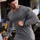 JMIERR Mens Muscle Slim Henley Shirt Button V-Neck Long Sleeve Gym Workout Athletic T Shirts (Gray, XXXL)
