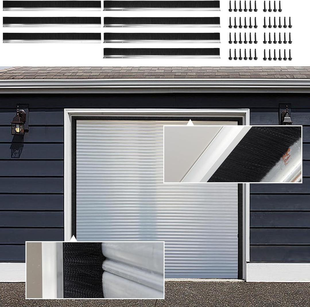 10 x 8ft Three-Side Garage Door Brush Seal Kit for Roll-up Doors, 3" Weatherproof Garage Door Sweep, Heavy Duty Nylon Bristle Seal Strip for Pest Proof, Residential and Commercial Garages