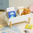 HouseJoy Wooden Bookself for Kid, White Kids Bookshelf and Toy Storage, Toddler Bookshelf for with 2 Adjustable Divider, Baby Bookcase for Children's Room Classroom Nursery