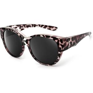 Polarized Sunglasses Fit Over Glasses Over Glasses Trendy Round Cat Eye and HD Wrap-around Sunglasses (Rd01-grey Leopard)