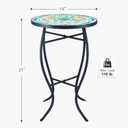VONLUCE 21" Mosaic Plant Stand, 14 Inch Round Side Table with Ceramic Tile Top, Indoor and Outdoor Accent Table, Outdoor Patio Furniture, End Table for Garden Patio Living Room More, Floral, Steel, Ceramic Tile
