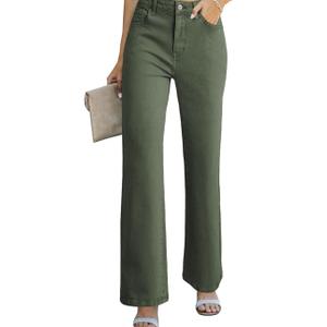 Sidefeel Women's Wide Leg Jeans Casual High Waisted Straight Zimbaplatinum Denim Pants with Pockets, Size 10