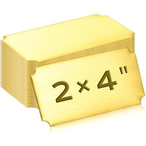 Therwen 30 Pcs Name Plates Laser Engraved Brushed Stainless Steel Plate Personalized Plaque Blank Custom Name Tag Frame Label with Adhesive Backing(Gold, 4''x 2'', Notched Corner)