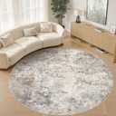UERMEI 10ft Round Area Rug Living Room Rugs - 10x10 Washable Large Neutral Modern Abstract Soft Thin Rug Indoor Floor No Slip Rug Carpet for Bedroom Under Dining Table Home Office Decor - Brown Grey