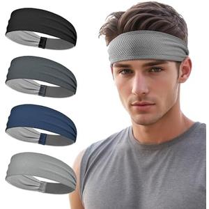 Sukeen Sports Headbands for Men, Moisture Wicking Sweat Bands Headbands Non-Slip, Breathable Elastic Sweatband, Running Headband for Yoga, Tennis, Fitness Workout, Black/Dark Gray/Dark Blue/Gray