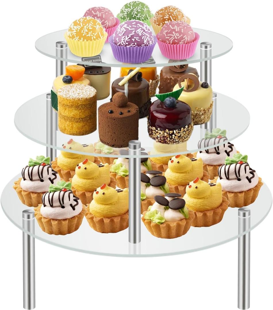 3 Packs Acrylic Cake Stand, Round Food Display Stand Clear Cupcake Holder for Dessert Table Cakes Pastries for Birthday Party Wedding Event