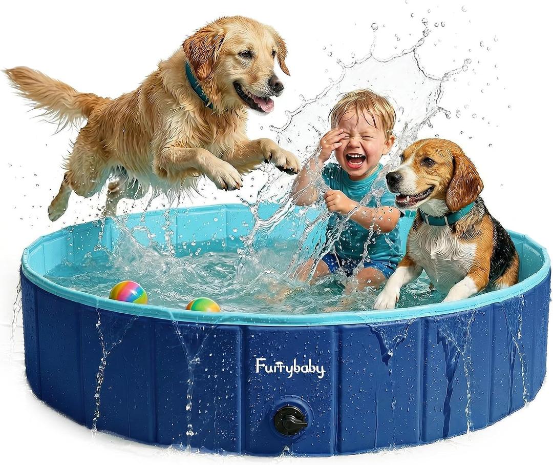 Furrybaby Dog Pool, Foldable Dog Pools for Large Dogs Portable Kiddie Pool Pet Doggie Wading Swimming(Navy 48'') Indoor and Outdoor