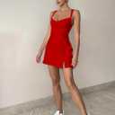 GOKATOSAU Women's Sleeveless Sweetheart Neckline A-line Split Bodycon Mini Dress Red (XL)
