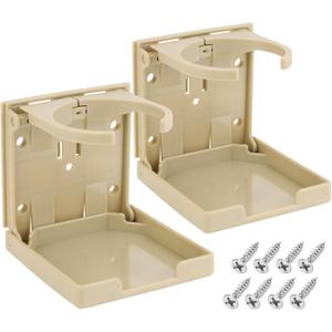 2pcs Adjustable Folding Cup Holder Automotive Water Drink Bottle Holder, fit Most Size Mugs Bottle, with Screws and Tapes, for Car Auto Truck RV Boat Van Camper Caravan Marine Yacht (Beige)