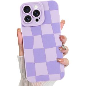 KANGHAR Compatible with iPhone 13 Pro Max Case, Silicone Checkered Cute Pattern, Camera Protection Soft Slim Phone Case for Phone Case -Purple