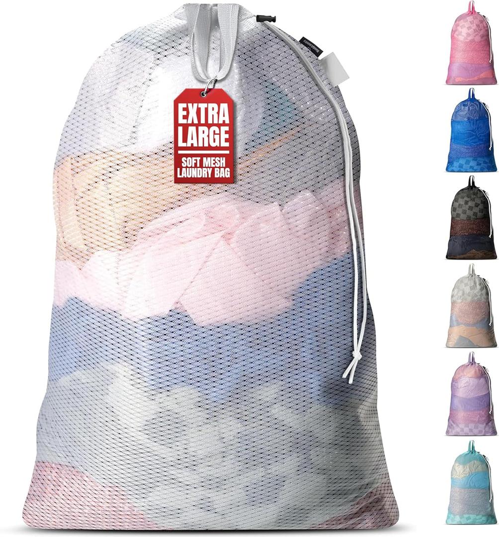 Handy Laundry Mesh Laundry Bag 24 x 36 Inches - Extra Large Heavy Duty Bag with Handles & Shoulder Strap, Breathable, Machine Washable for Dorm, Travel, Bedding & Storage - White (1-Pack)
