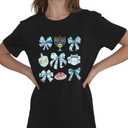 Hanukkah Shirt Women Bow Menorah Candles Hanukkah T-Shirt Jewish Menorah Chanukah Tee Tops (S)