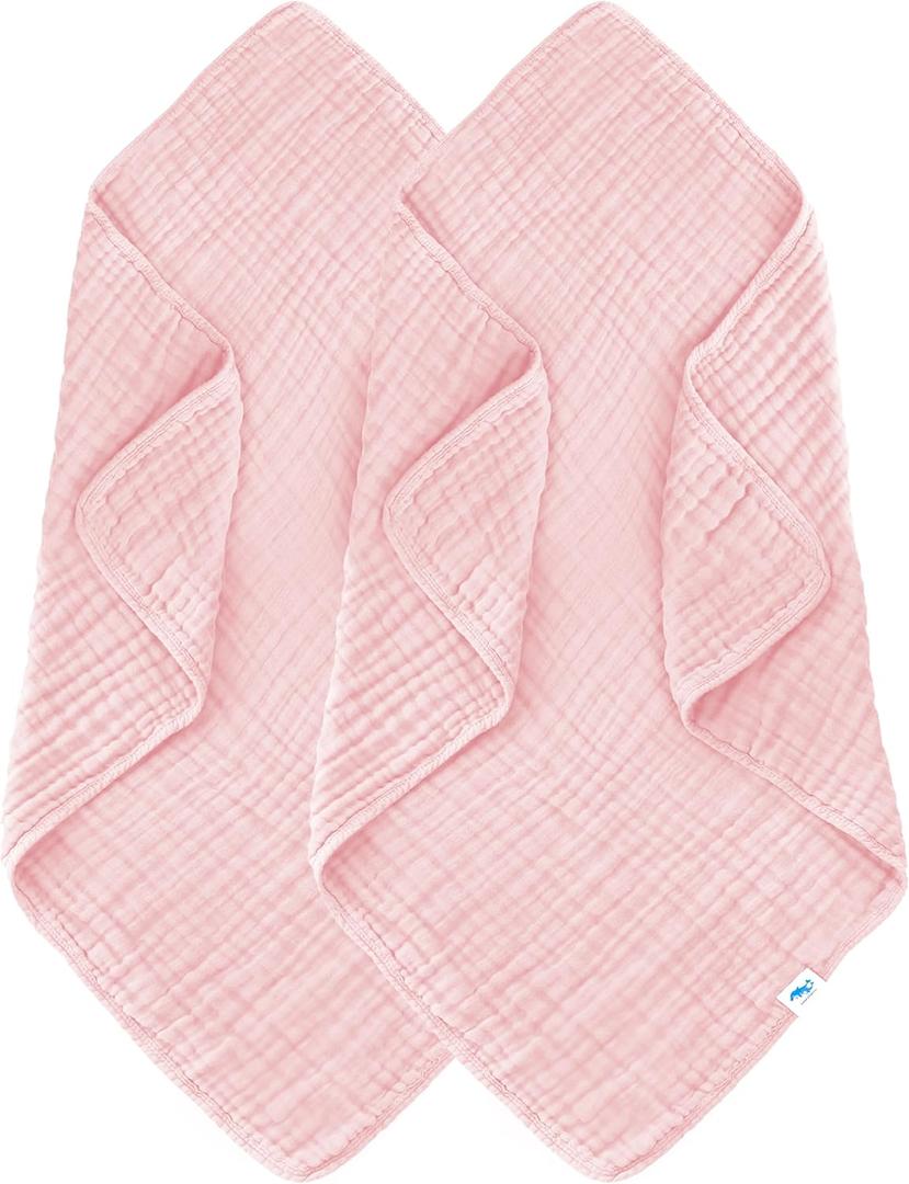 SWEET DOLPHIN Muslin Baby Bath Towels Blanket - 2 Pack 100% Cotton Towel for Babies, Infants, Toddlers - 40x40Inch - Highly Absorbent, Pink