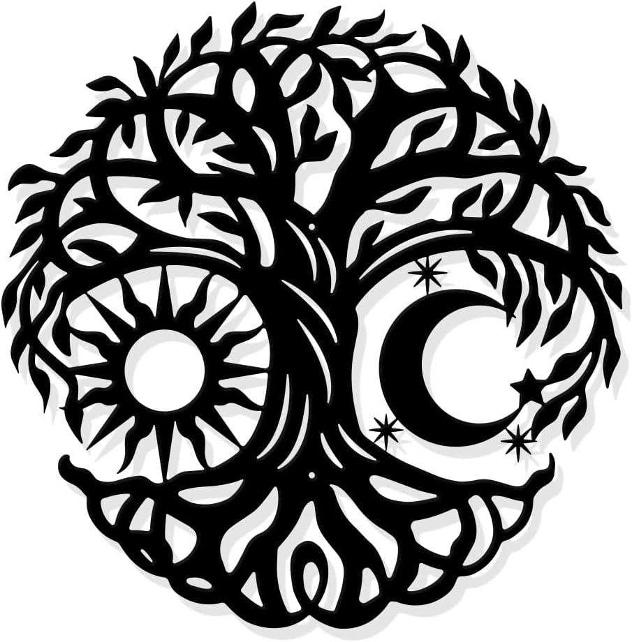 NBEADS Tree of Life Metal Wall Art Decor, 11.8" Black Wall Hanging Decor and Sun Silhouette Wall Art for Home Bedroom Living Room Bathroom Kitchen Office Hotel Wall Decoration