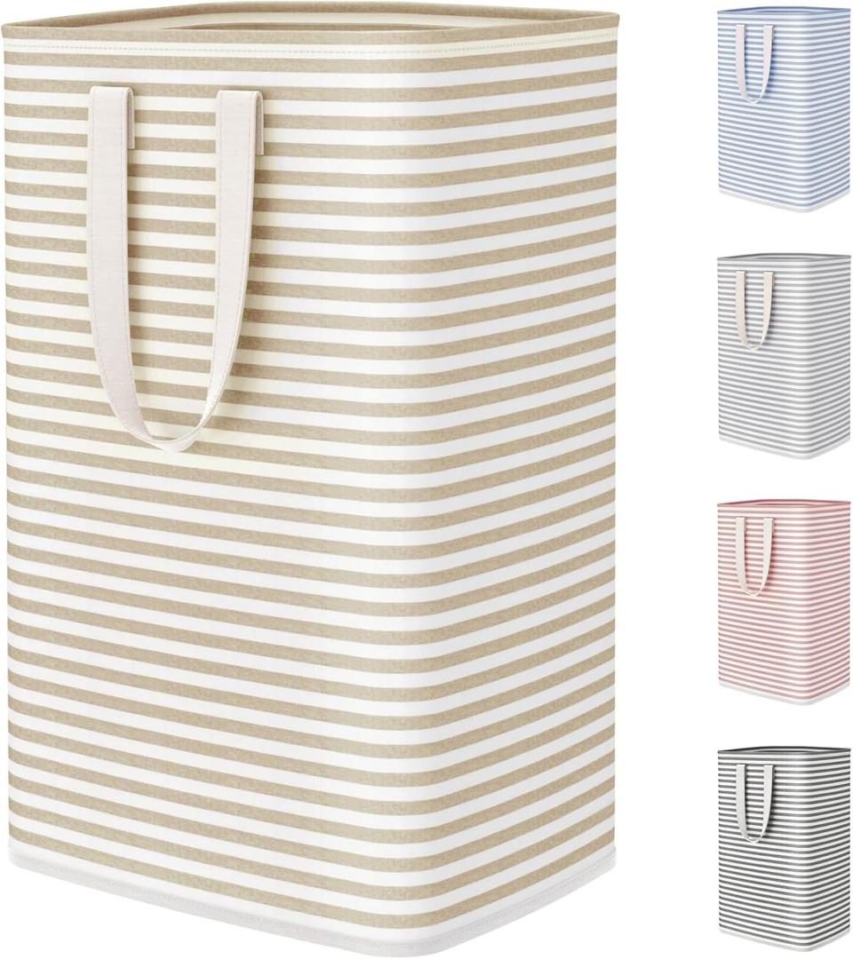 Lifewit 75L Large Collapsible Laundry Hamper, Tall Foldable Dirty Clothes Baskets Waterproof, Freestanding Design with Easy Carry Handles in Dorm Bedroom Bathroom College, Beige