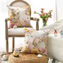 2 x AVOIN colorlife Happy Easter Eggs Bunny Plaid Throw Pillow Covers, 18 x 18 Inch Hello Spring Floral Cushion Case Decoration for Sofa Couch Set of 4
