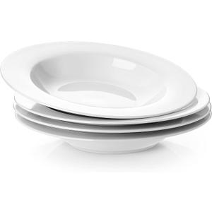 Y YHY Soup Bowls, Pasta Bowl Set of 4, White Shallow Bowl Plates, Porcelain Rimmed Bowls, 8 Inches Diameter with Rim, Mather's Day Gift, 8.25 Inch-8 Oz