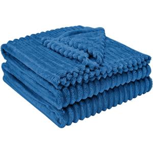 Throw Blanket for Couch - Flannel Fleece 3D Striped Ribbed Bed Blanket.Super Soft Blankets for Women Girls,Teacher Gifts Birthday Gifts Room Home Dorm Decor (Blue, Throw(50"x60"))