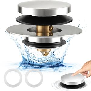 Bathtub Drain Stopper, Universal Tub Stopper Replacement for Tip Toe/Trip Lever/Lift&Turn Tub Drains, Pop-Up Bath Tub Drain Stoppers for 1.5"-1.72" Drain Hole w/3 O-Rings,Chrome Plated
