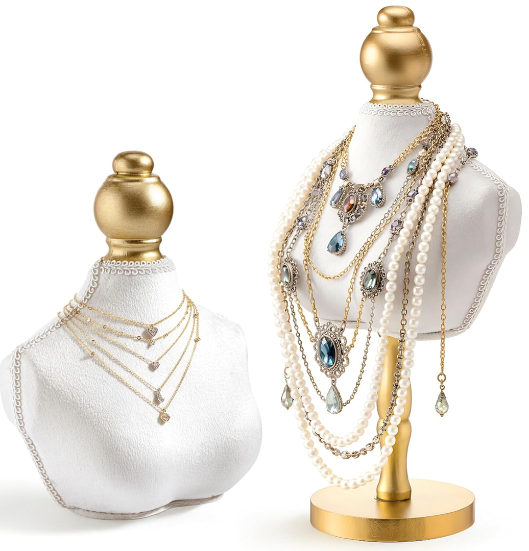 AceOrbit 2 Pcs Vintage Velvet Necklace Display Stand 2 Different 13.8/6.65 Inches Size Velvet Jewelry Necklace Mannequin Holder Elegant Decor for Wedding Jewelry Selling Trade Shows