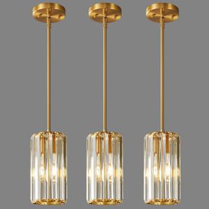 Gold Pendant Lighting Modern Pendant Light Mini Crystal Chandeliers Adjustable Pendant Light Fixture for Kitchen Island Dinning Room Corridor Bedroom(Gold 3-Pack)