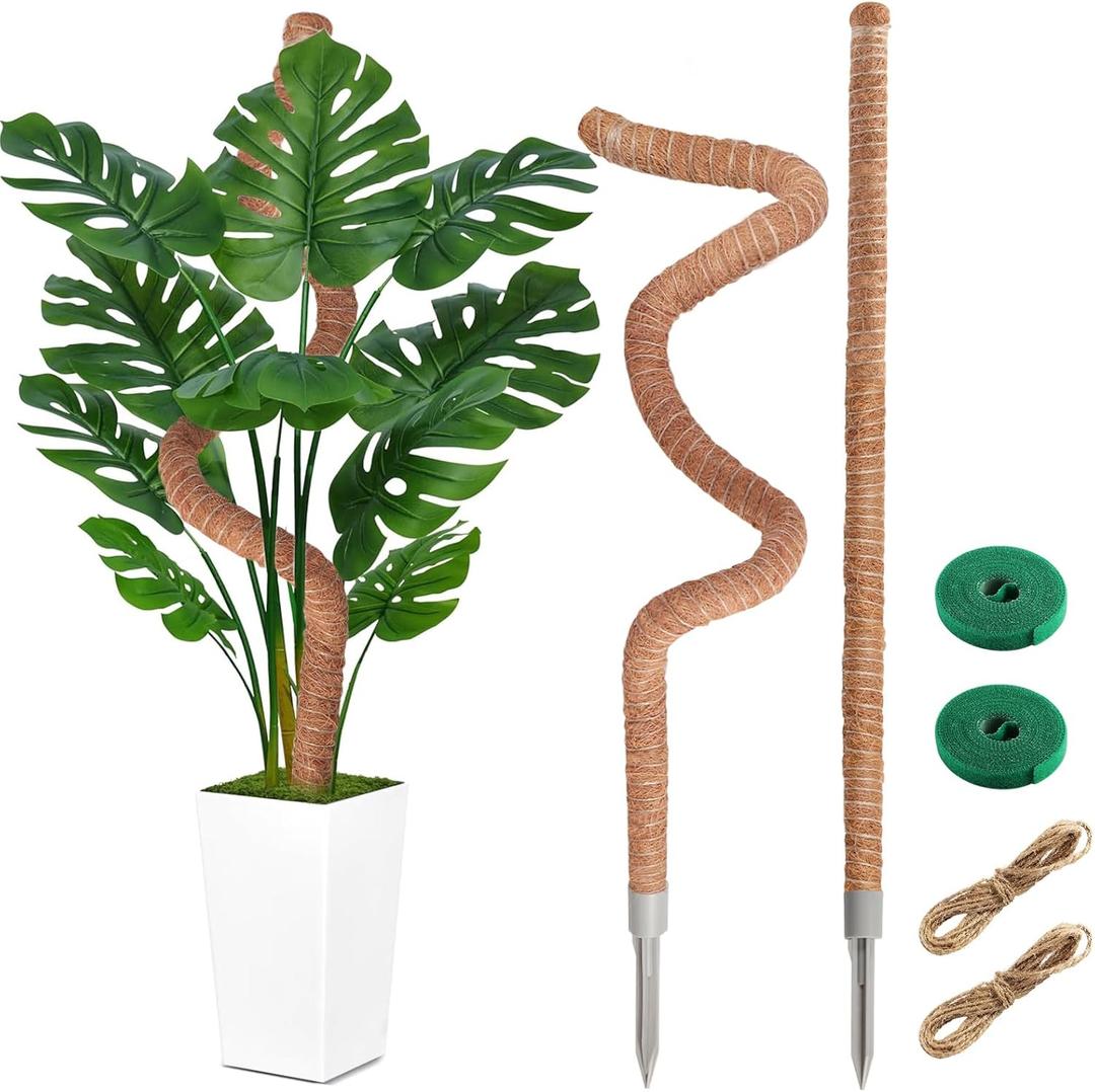 51-Inch Moss Pole Monstera Plant Support & Stakes For Climbing Plants, 2 Pack Bendable Tall Moss Poles Kit With Coir & Aluminum Core For Indoor Potted, Stand & Trellis, Sticks Support, Holder