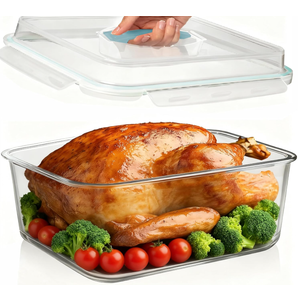 Hontent Large Glass Storage Containers with Lids 201oz Extra Large Big Airtight Glass Food Storage Containers for Rotisserie Chicken Watermelon Leftovers Marinade Turkey, BPA Free, Dishwasher Safe, Blue