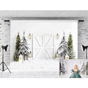 Kate 7x5ft Christmas Backdrop Winter Snow Tree Backdrops for Photography White Barn Door Kids Holiday Background Studio Props