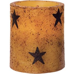 CWI Gifts Star Flameless Rustic LED Unscented Pillar Candle - 3 x 3.5 inch - Burnt Mustard Finish - On/Off Switch - 6 Hour Timer - Home Decor Lighting