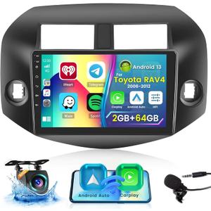 Roinvou 2+64G Radio for Toyota RAV4 2006-2012 Android 13 Car Stereo Wireless Carplay, 10.1 inch Touch Screen for RAV4 Android Auto, Bluetooth, Mirror Link, GPS, WiFi, SWC, HiFi + AHD Backup Camera