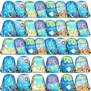 Shappy 36 Pieces Summer Pool Party Drawstring Bags Swimming Pool Party Favor Decoration Summer Goody Candy Treat Gift Backpack for Hawaiian Shower