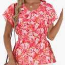 CiCiBird Women's Summer Boho Peplum Blouse Floral Print V Neck Shirt Ruffle Short Sleeve Casual Top, Size XL